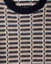 Pull ras de cou ajouré en cachemire et laine - Marine & Camel & Naturel
