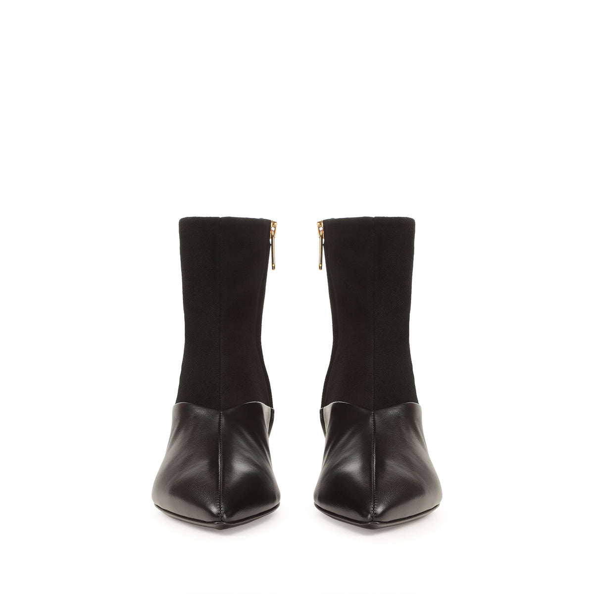 BOTTINES EN SUÈDE EXTENSIBLE À BEC avec SOFT CALFSK