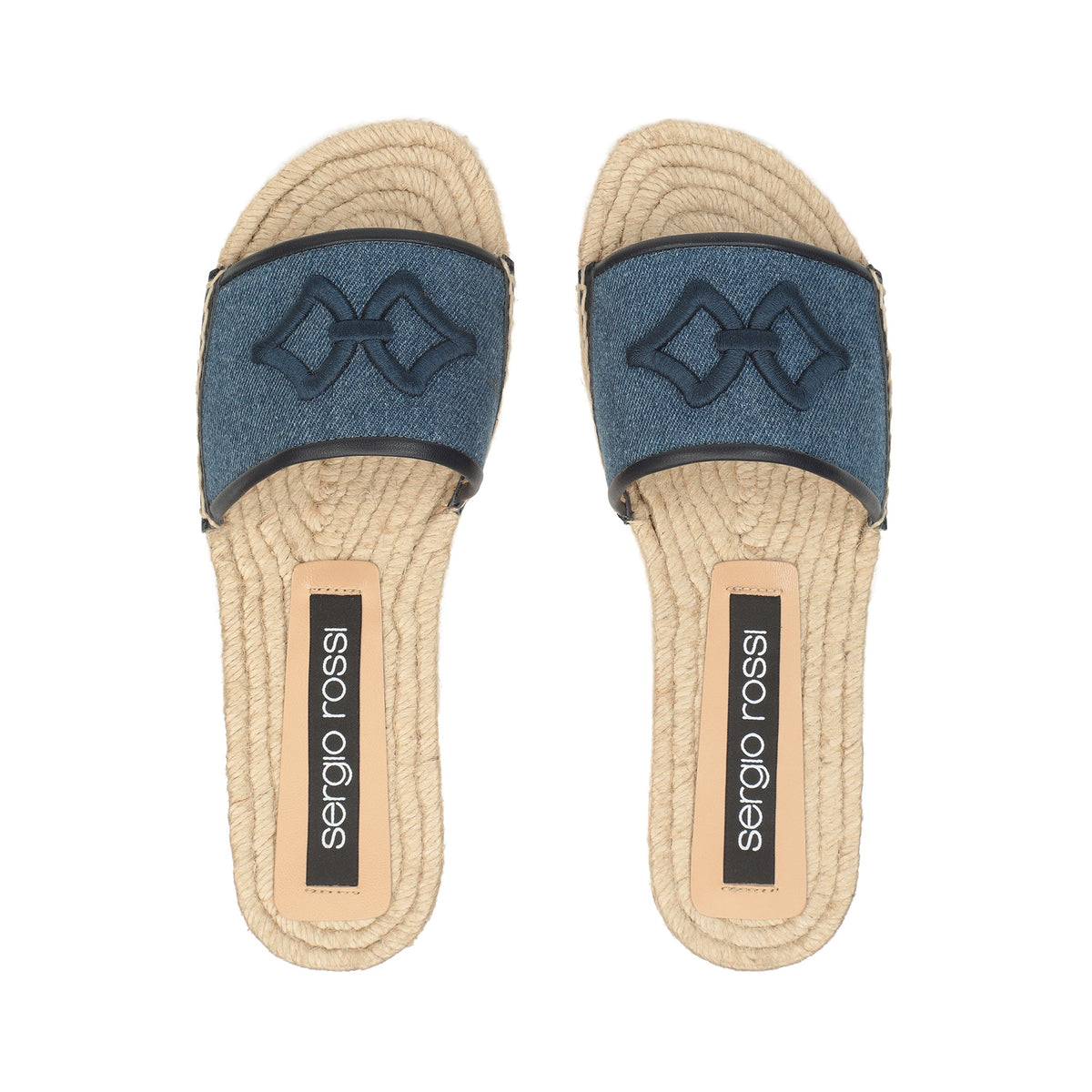 Sandales plates Sr Sea Scale Embroidery en tissu - Indigo