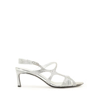 SANDALES SERPENTINES EN DAIM MÉTALLIQUE +STRASS