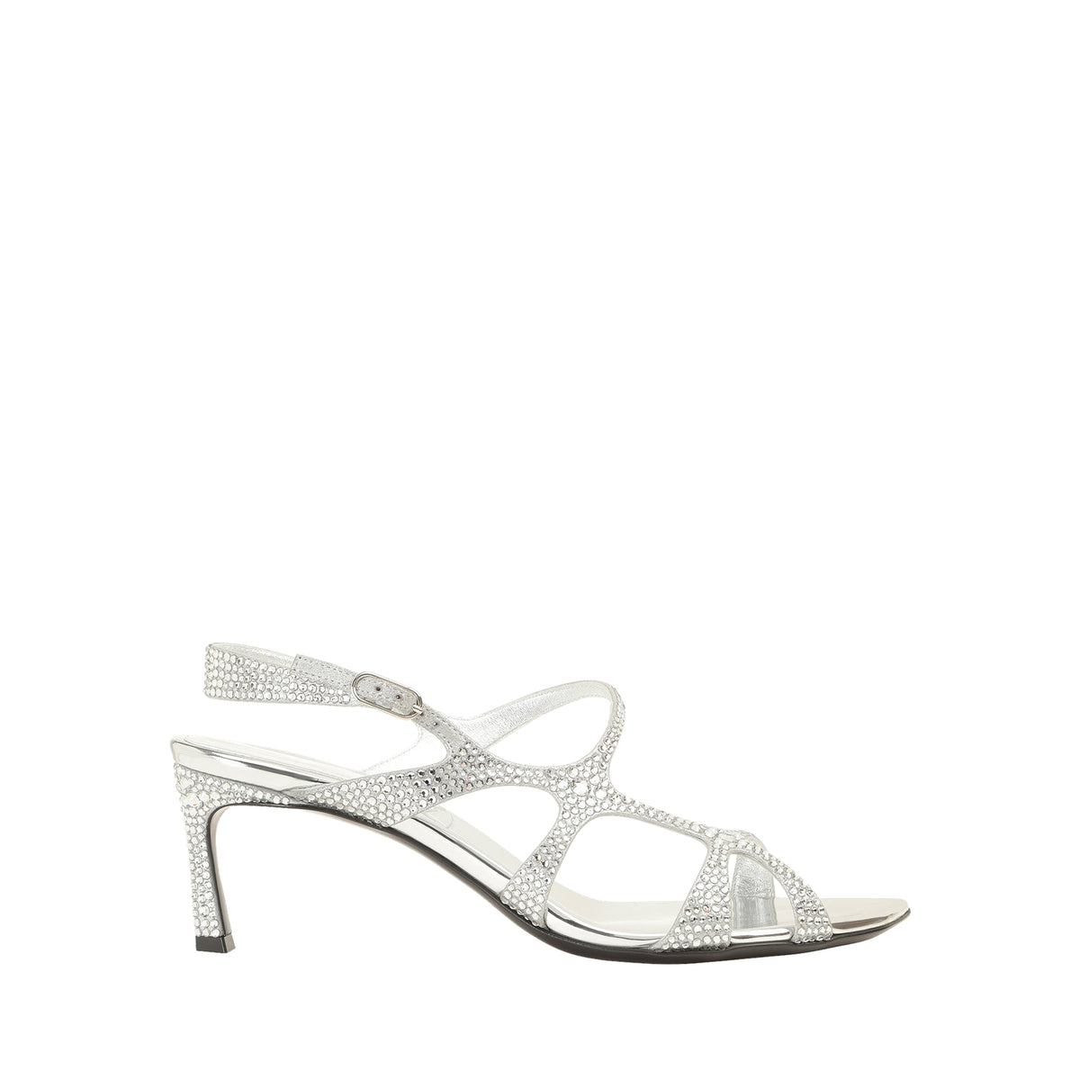 SANDALES SERPENTINES EN DAIM MÉTALLIQUE +STRASS