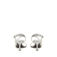 SANDALES SERPENTINES EN DAIM MÉTALLIQUE +STRASS