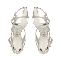 SANDALES SERPENTINES EN DAIM MÉTALLIQUE +STRASS