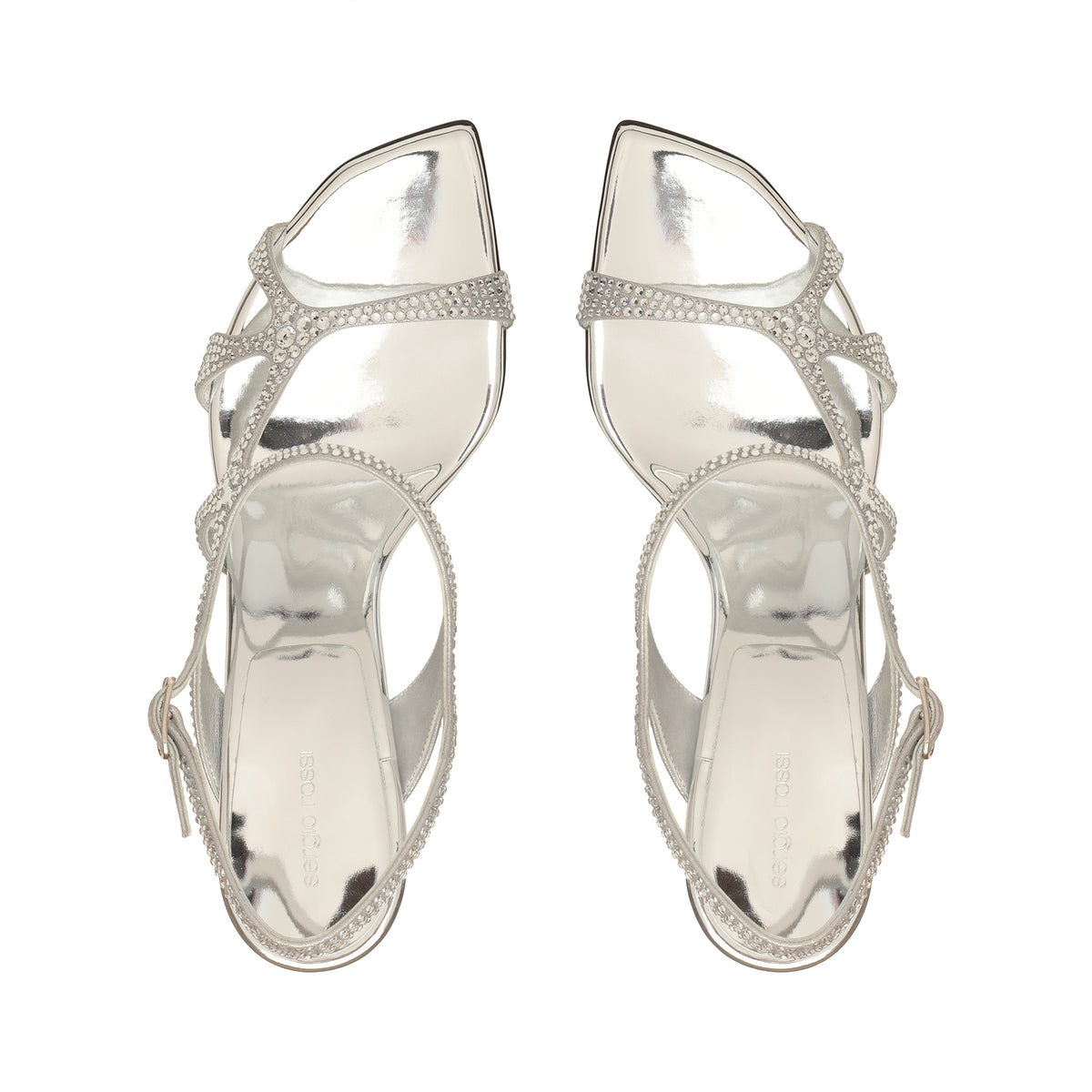 SANDALES SERPENTINES EN DAIM MÉTALLIQUE +STRASS