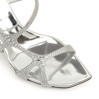 SANDALES SERPENTINES EN DAIM MÉTALLIQUE +STRASS