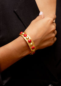 Bracelet Tribal doré à l'or fin et émail - Rouge