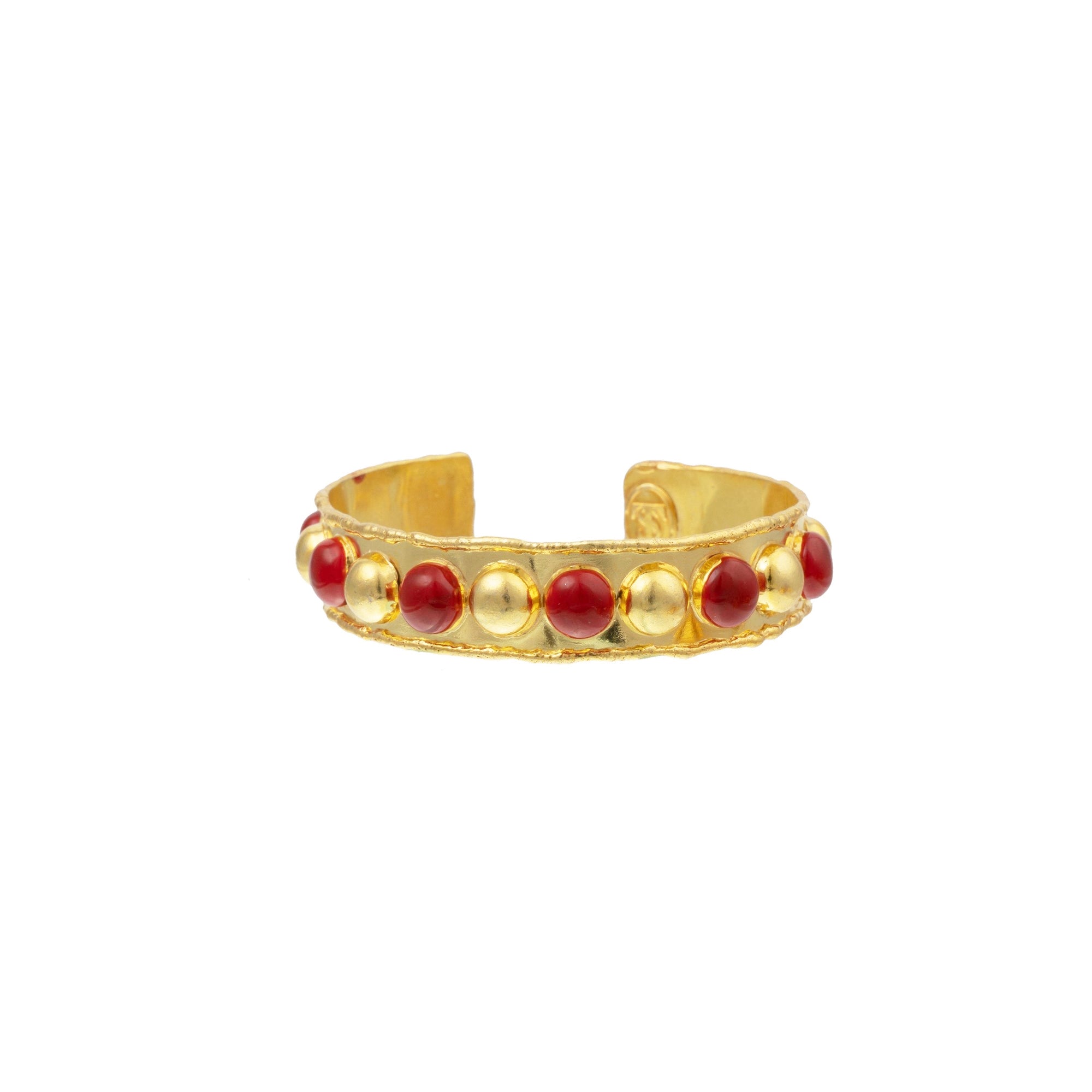 Bracelet Tribal doré à l'or fin et émail - Rouge