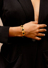 Bracelet Tribal doré à l'or fin et émail - Noir