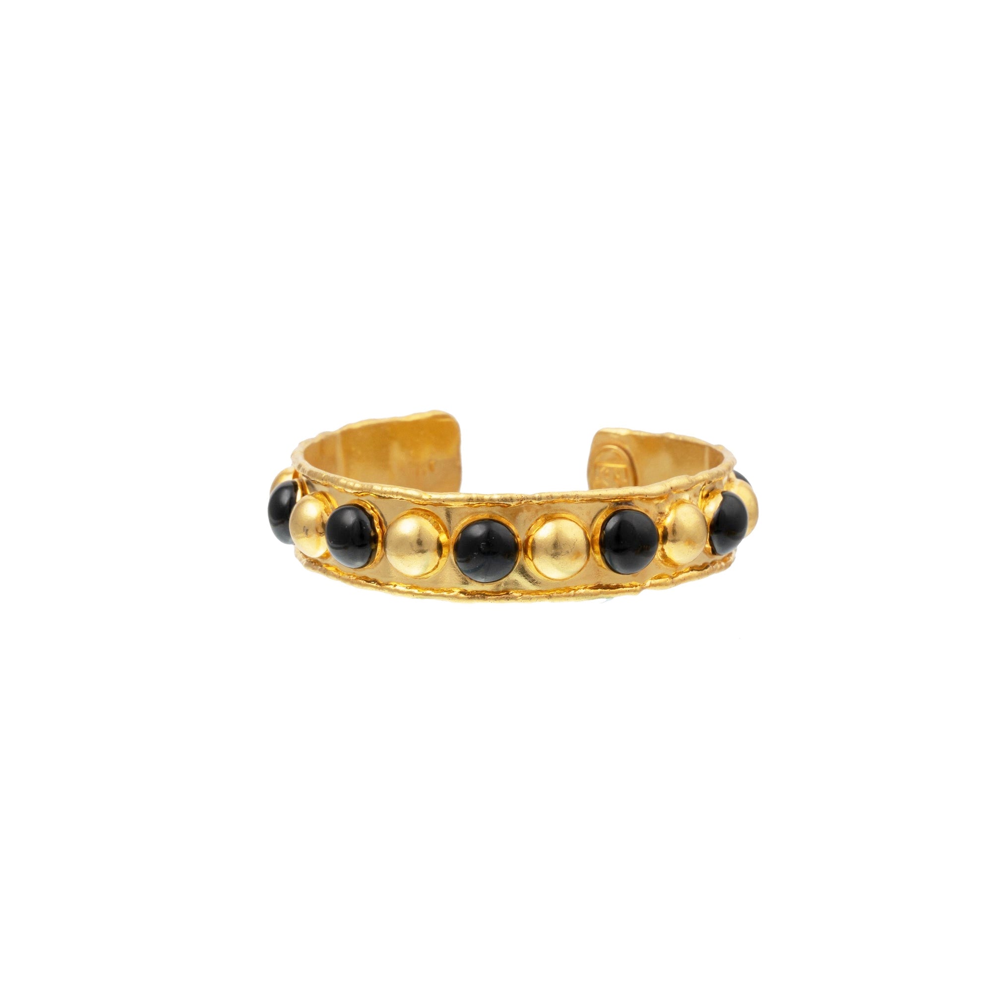 Bracelet Tribal doré à l'or fin et émail - Noir