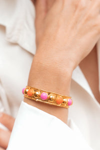 Bracelet Tribal doré à l'or fin et émail - Rose & Orange