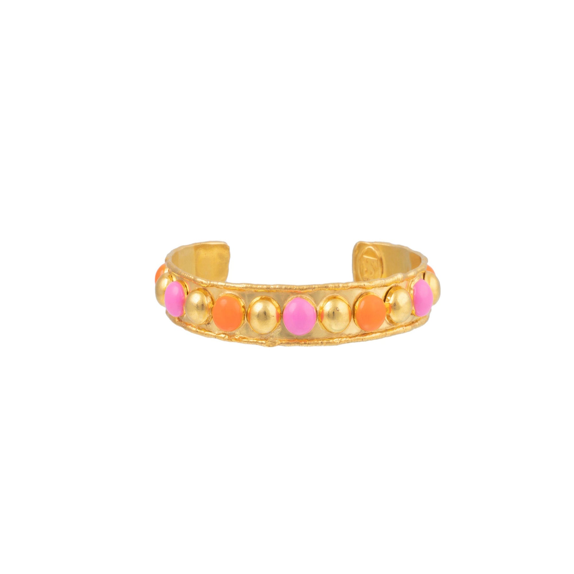 Bracelet Tribal doré à l'or fin et émail - Rose & Orange
