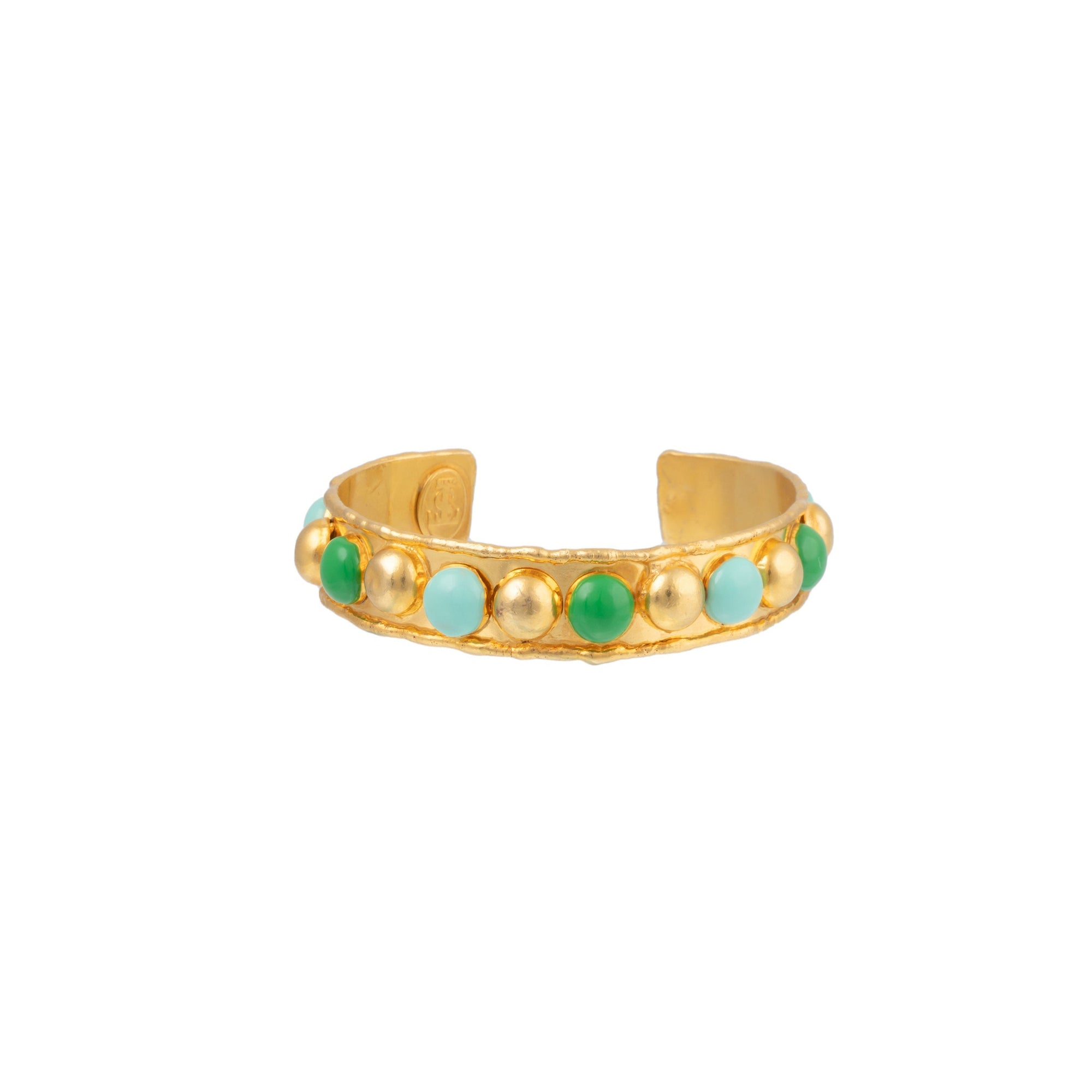 Bracelet Tribal doré à l'or fin et émail - Vert & Turquoise