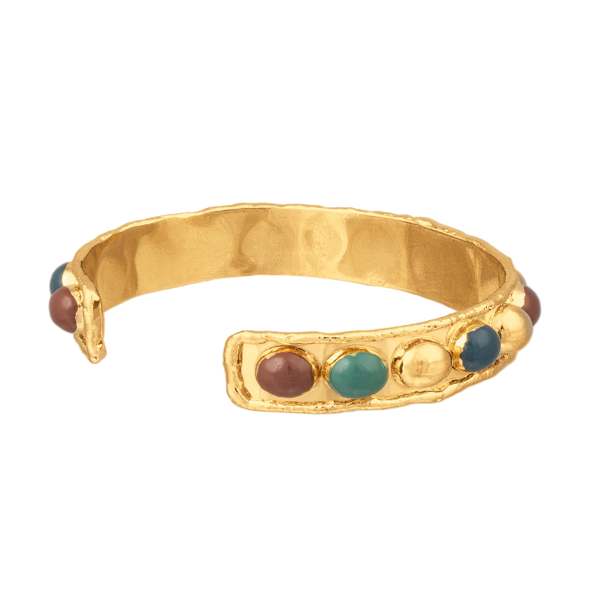 Bracelet Tribal doré à l'or fin et émail - Bleu & Vert & Marron