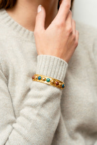 Bracelet Tribal doré à l'or fin et émail - Bleu & Vert & Marron