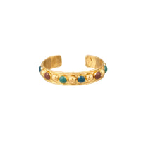 Bracelet Tribal doré à l'or fin et émail - Bleu & Vert & Marron