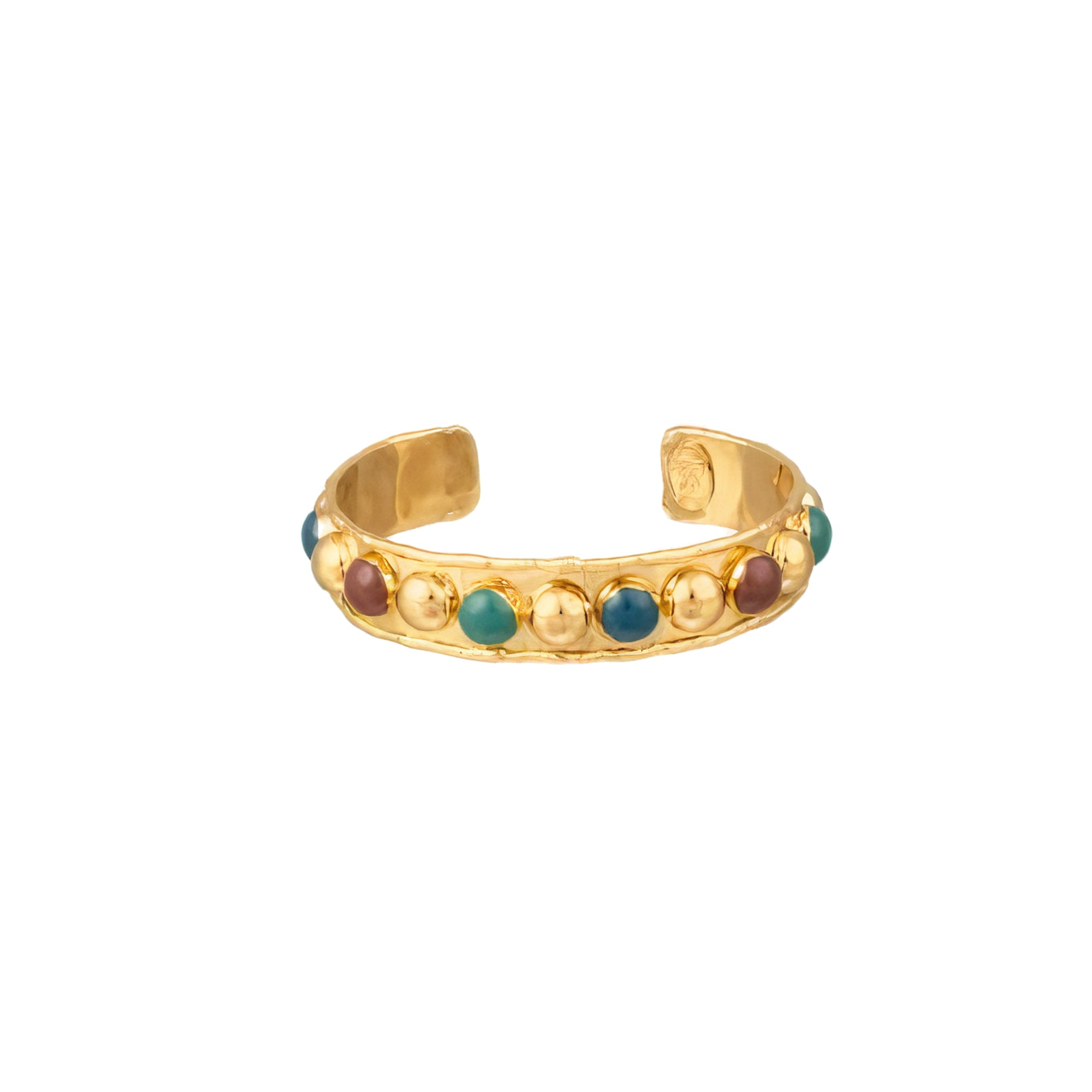 Bracelet Tribal doré à l'or fin et émail - Bleu & Vert & Marron