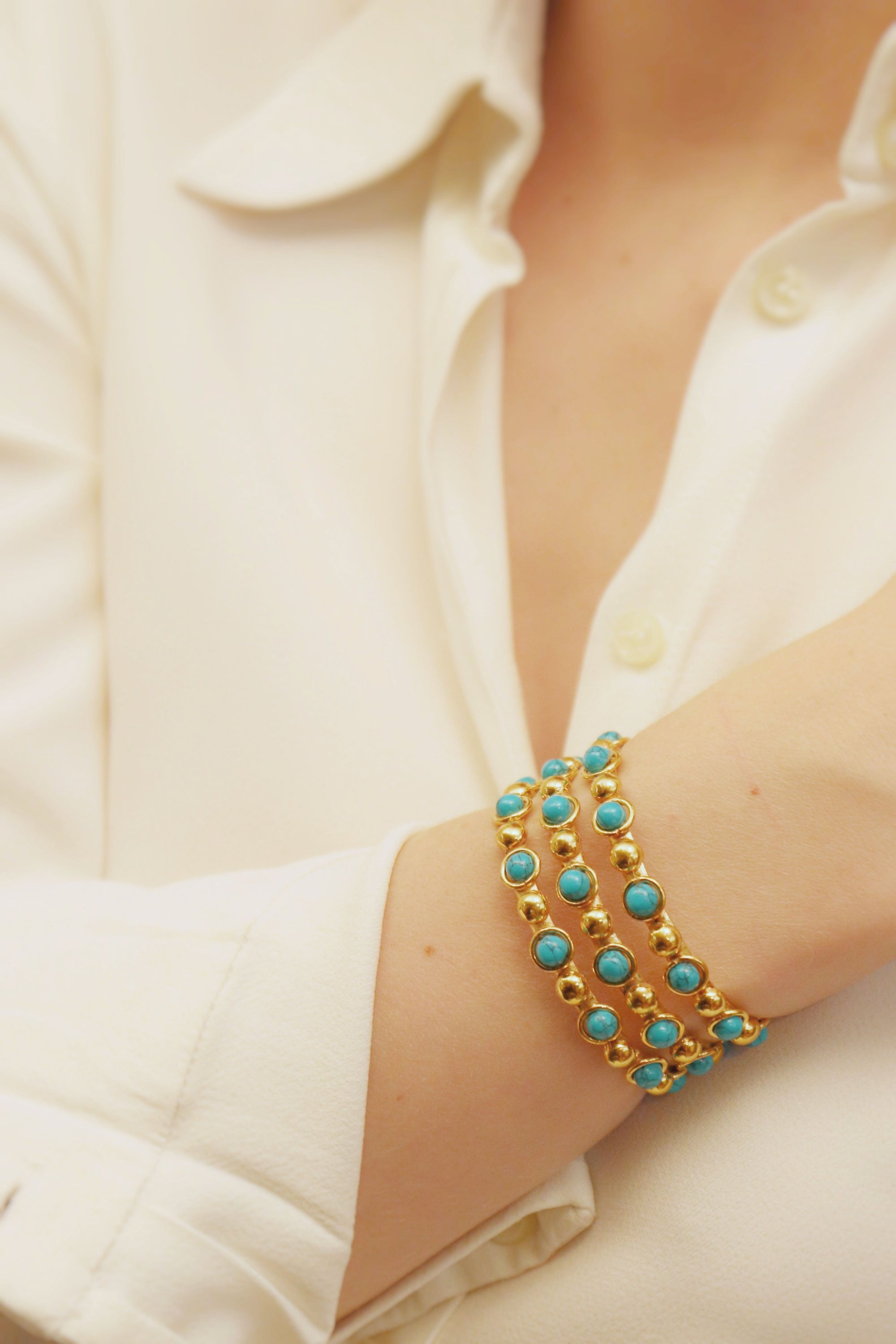 Bracelet Thalita doré à l'or fin et Turquoise - Vert