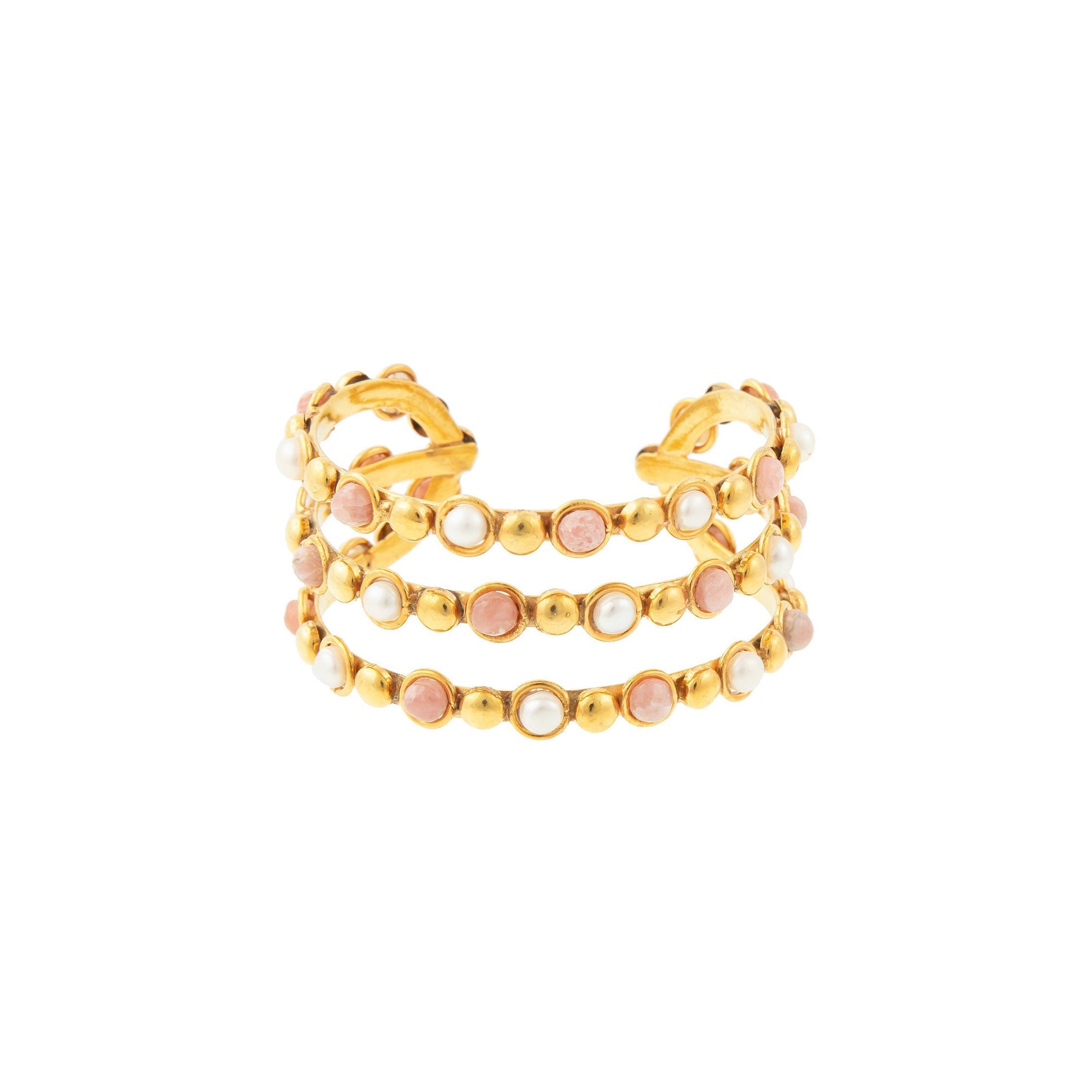 Bracelet Thalita doré à l'or fin et multipierres - Rose & Blanc