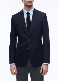 Veste de costume ajustée et boutonnée en laine - Marine