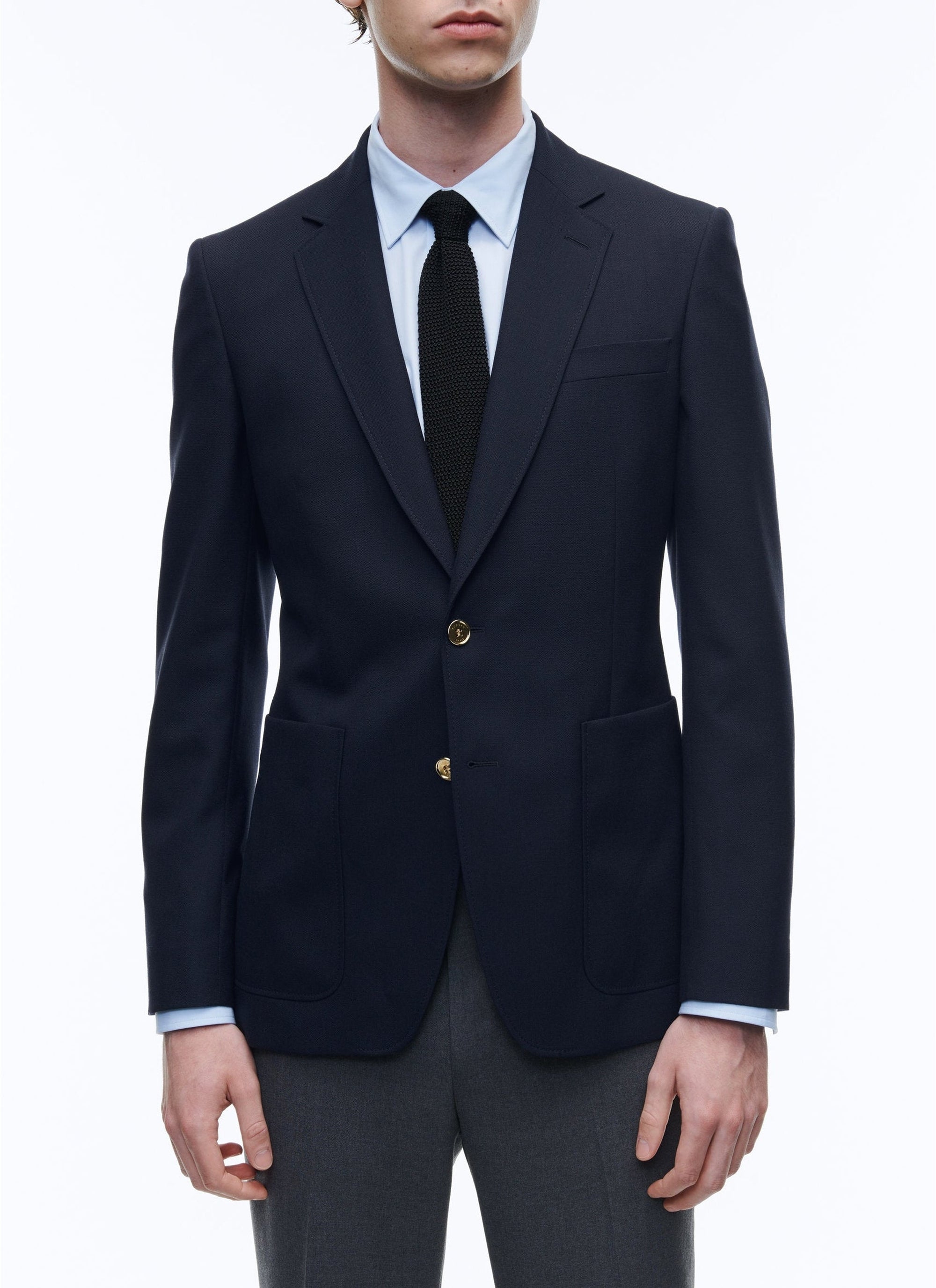 Veste de costume ajustée et boutonnée en laine - Marine