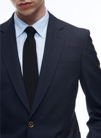 Veste de costume ajustée et boutonnée en laine - Marine
