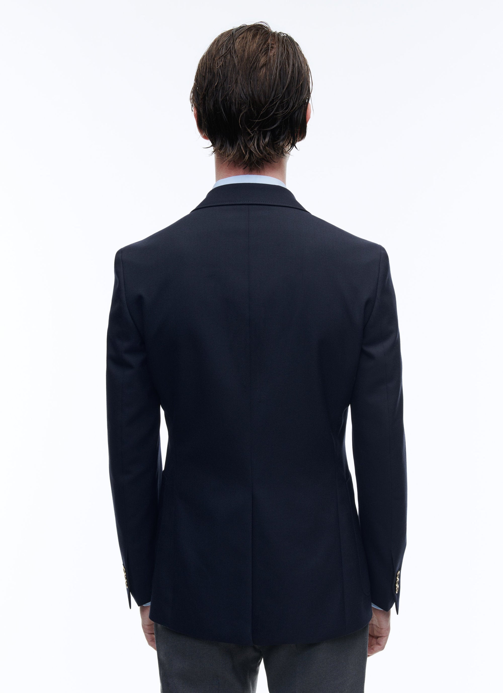 Veste de costume ajustée et boutonnée en laine - Marine