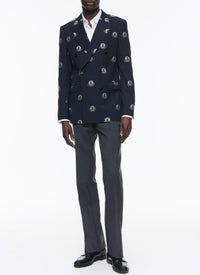 Veste croisée en laine à motifs - Bleu Marine