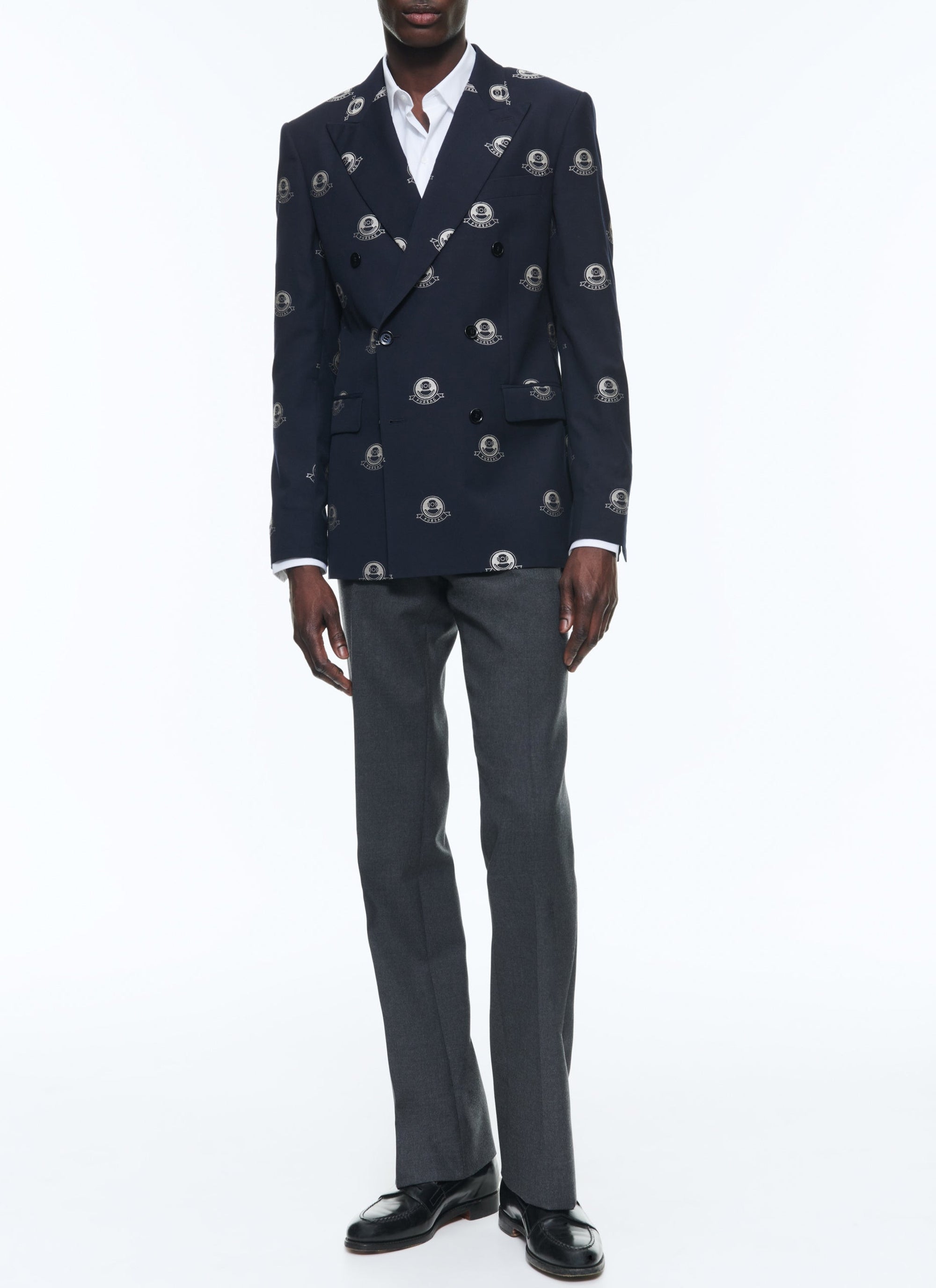 Veste croisée en laine à motifs - Bleu Marine