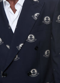 Veste croisée en laine à motifs - Bleu Marine