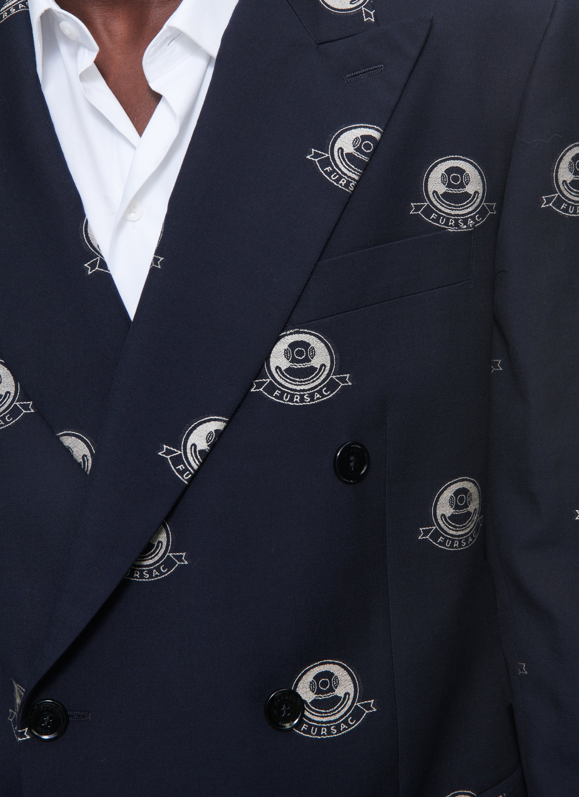 Veste croisée en laine à motifs - Bleu Marine