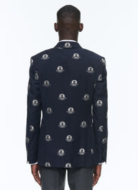 Veste croisée en laine à motifs - Bleu Marine