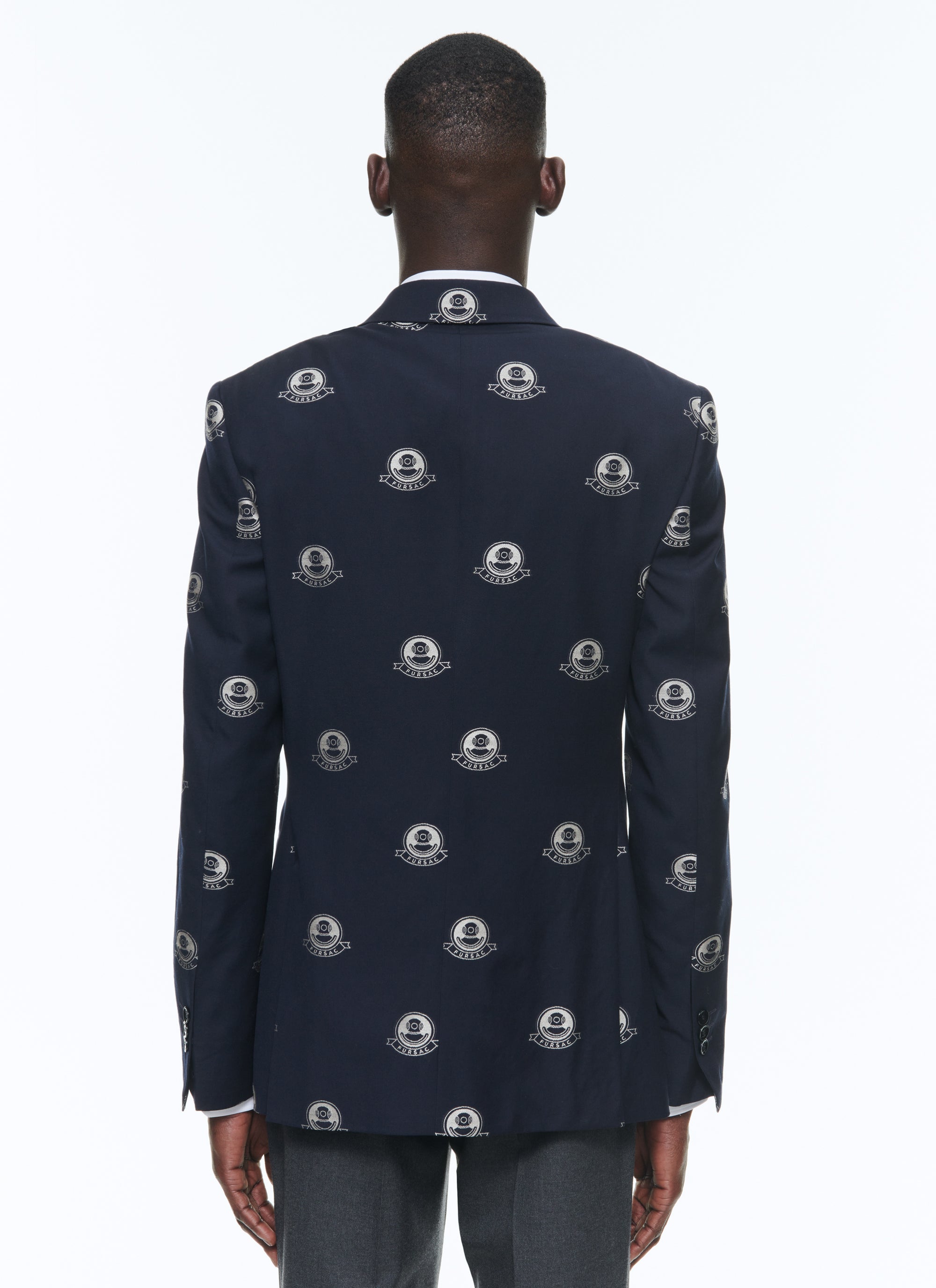 Veste croisée en laine à motifs - Bleu Marine