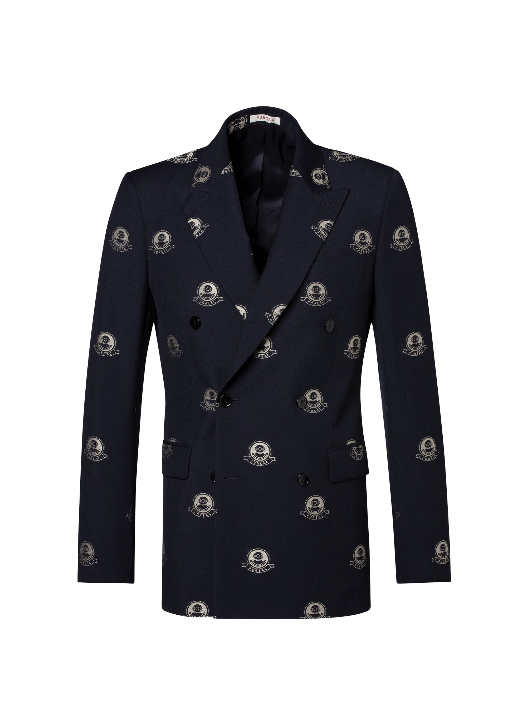 Veste croisée en laine à motifs - Bleu Marine