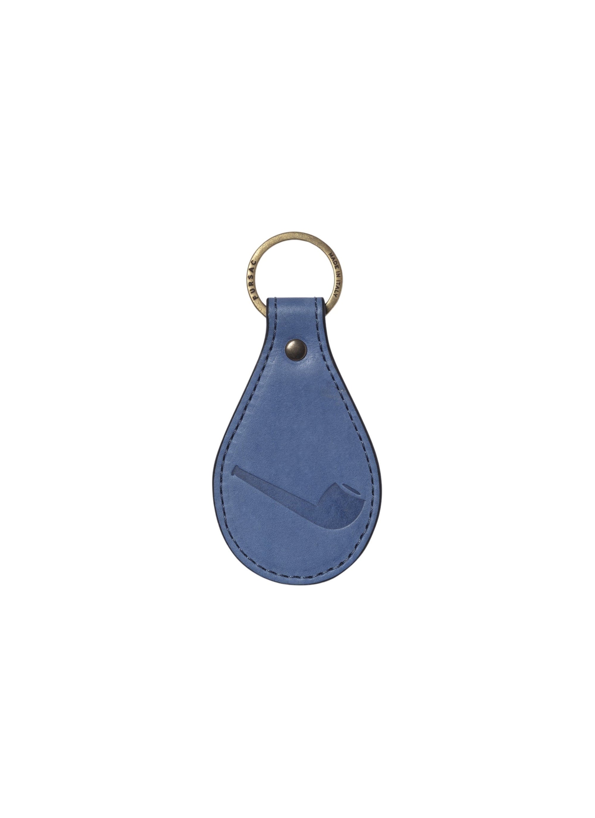 Leather keyring with pipe design - Blue