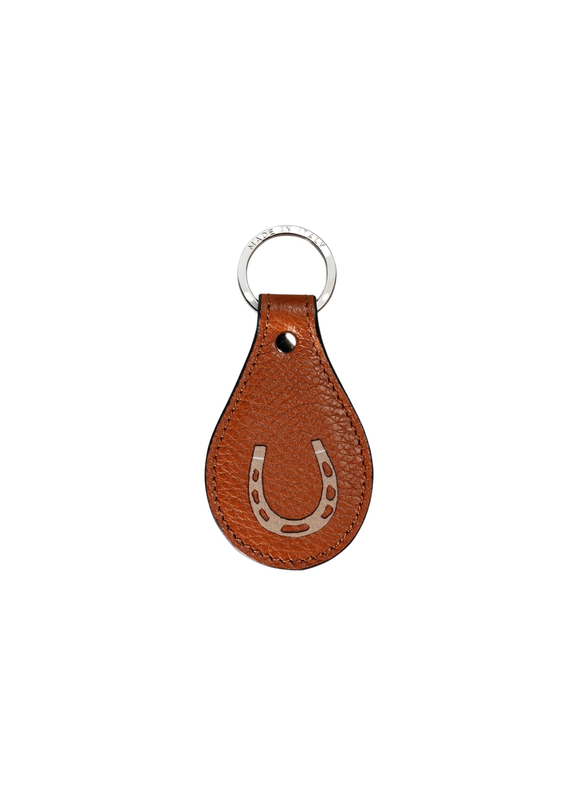 Porte-clés en cuir avec motif fer à cheval - Marron