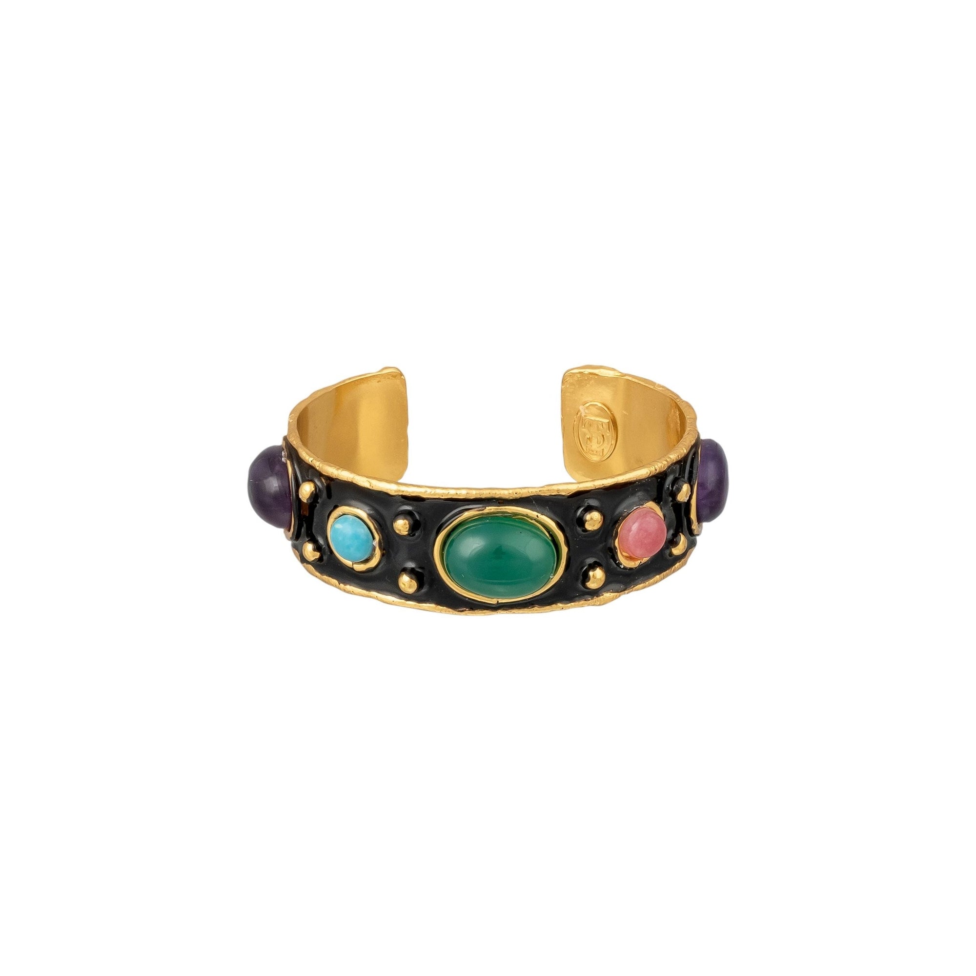 Bracelet Byzantin doré à l'or fin et multipierres - Noir