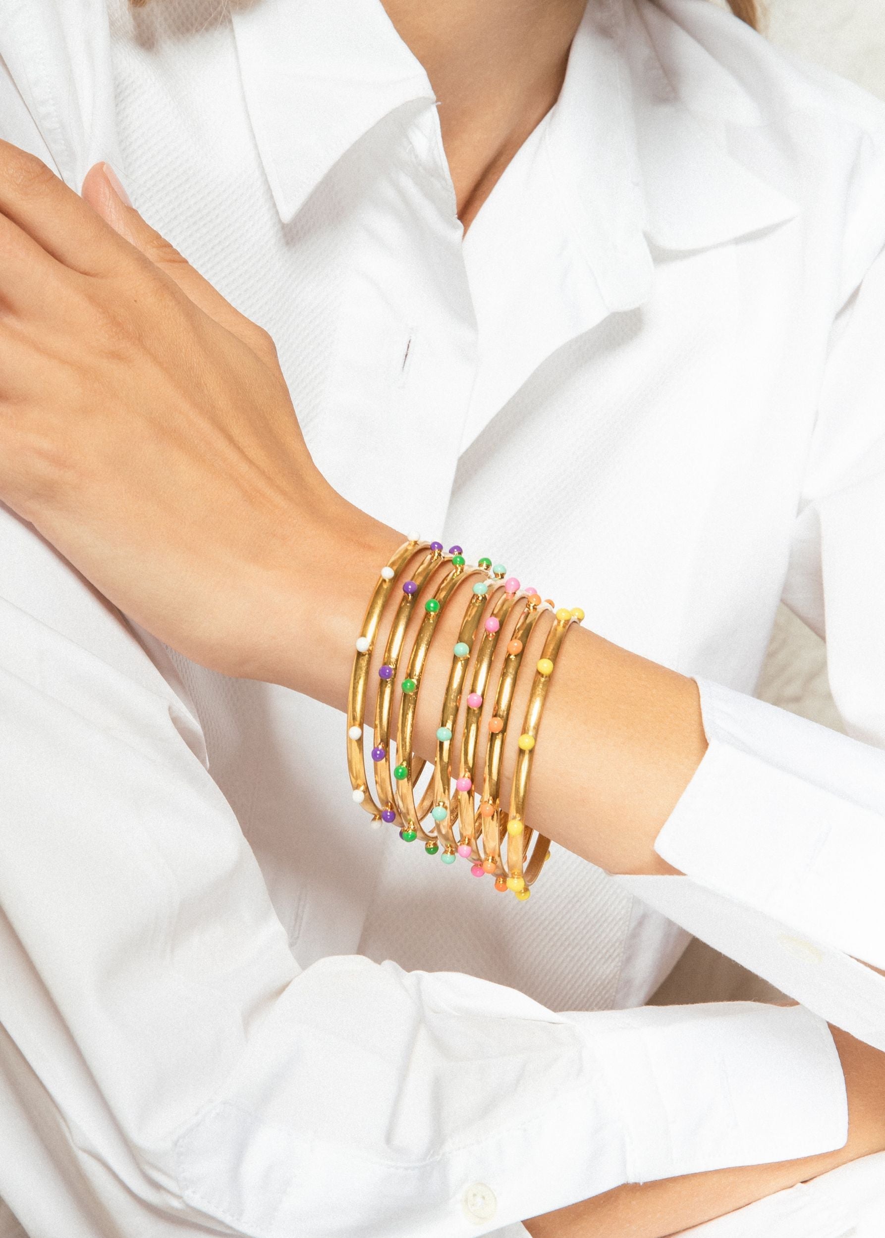 Bracelet Dots doré à l'or fin et émail - Jaune