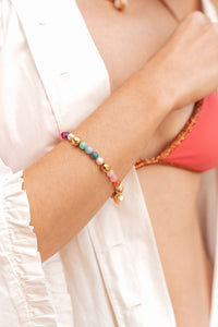 Bracelet Mantra doré à l'or fin et multipierres - Multicolor