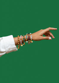 Bracelet Mantra doré à l'or fin et multipierres - Vert