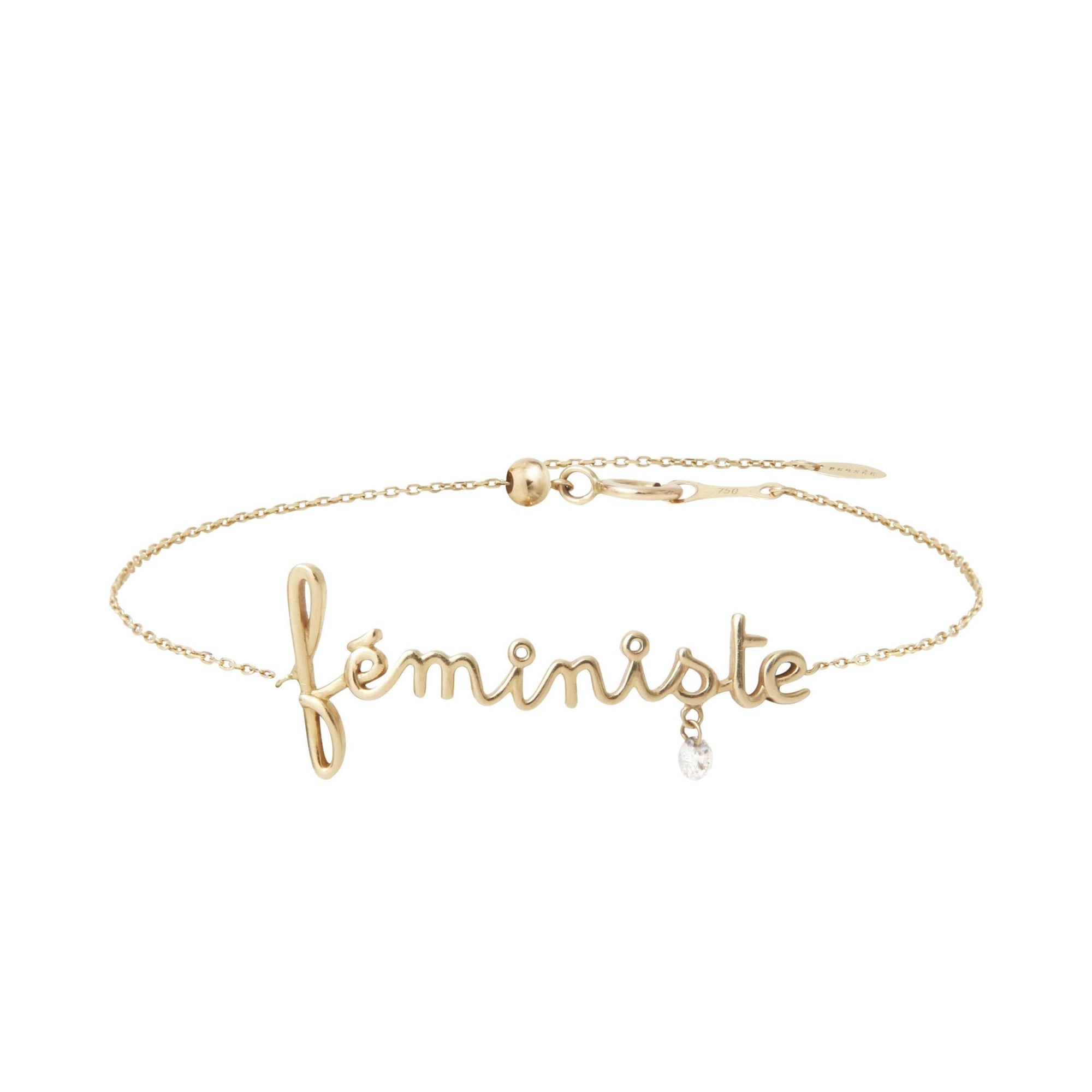 4qty RELIQUAT 350€/ QTY IN : 7-QTY OUT : 1- ST : 14% // Bracelet Feministe 1 diamant -Jaune