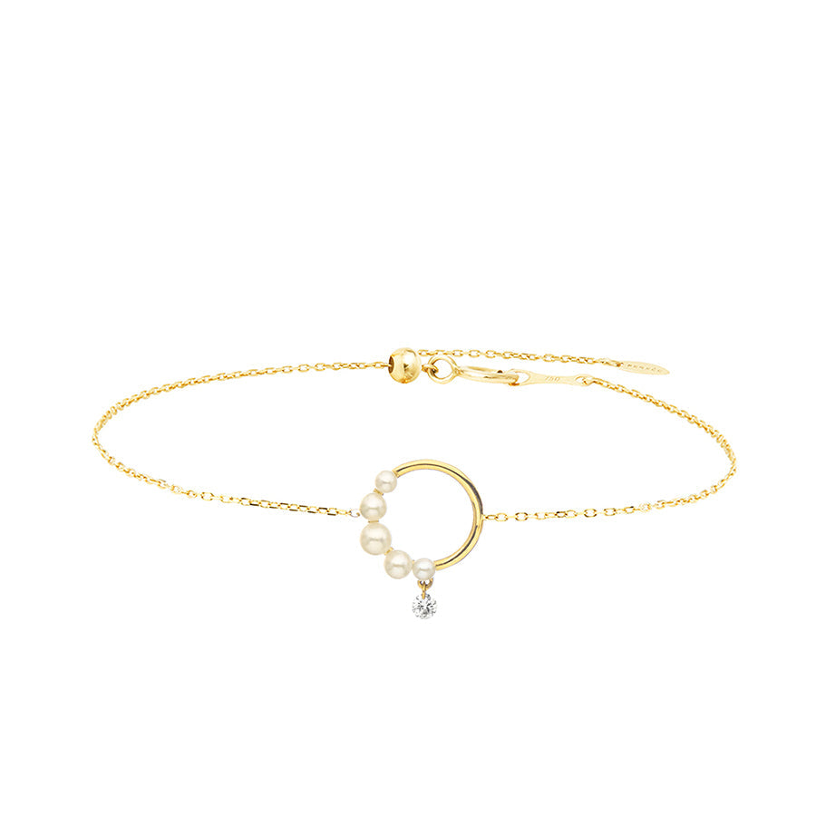 Bracelet Aphrodite cercle orné de perles & serti d'un diamant - Or Jaune