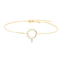Bracelet Aphrodite cercle orné de perles & serti d'un diamant - Or Jaune