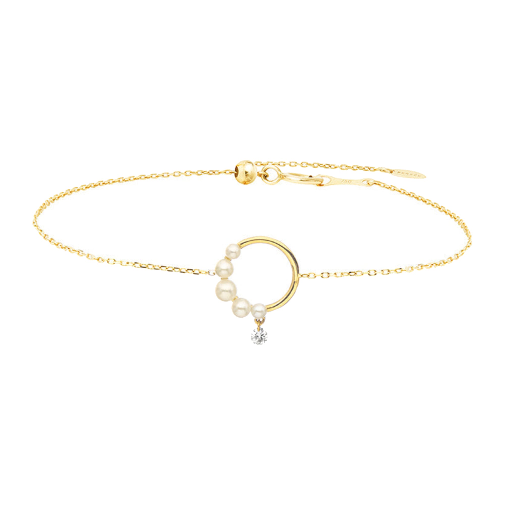 Bracelet Aphrodite cercle orné de perles & serti d'un diamant - Or Jaune