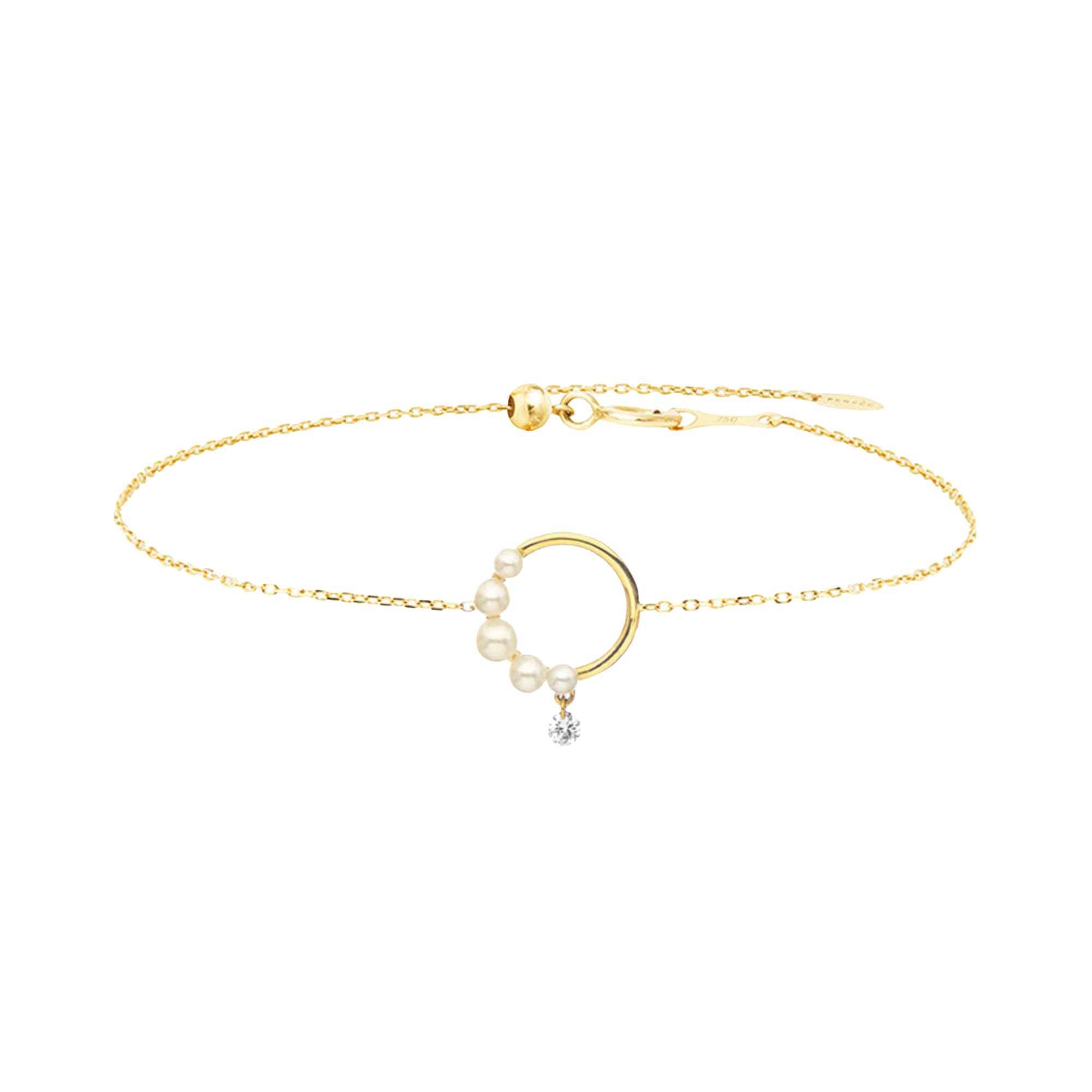Bracelet Aphrodite orné de perles & serti d'un diamant - Or Jaune