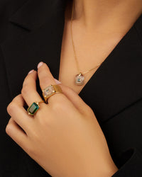 Bague octogonale en or jaune avec diamant - Cristal & Diamant