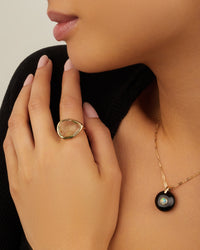 Collier pierre ronde en or jaune - Onyx noir & Opale Australienne