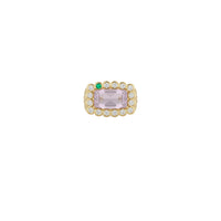 Yellow Gold Diamond Ring - Pink Quartz & Emerald