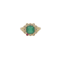 Bague en or jaune sertie de diamant - Calcédoine verte & Rubis