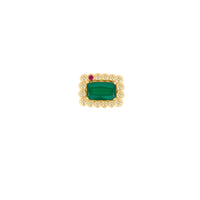 Yellow gold ring set with diamonds - Green Chalcedony & Ruby