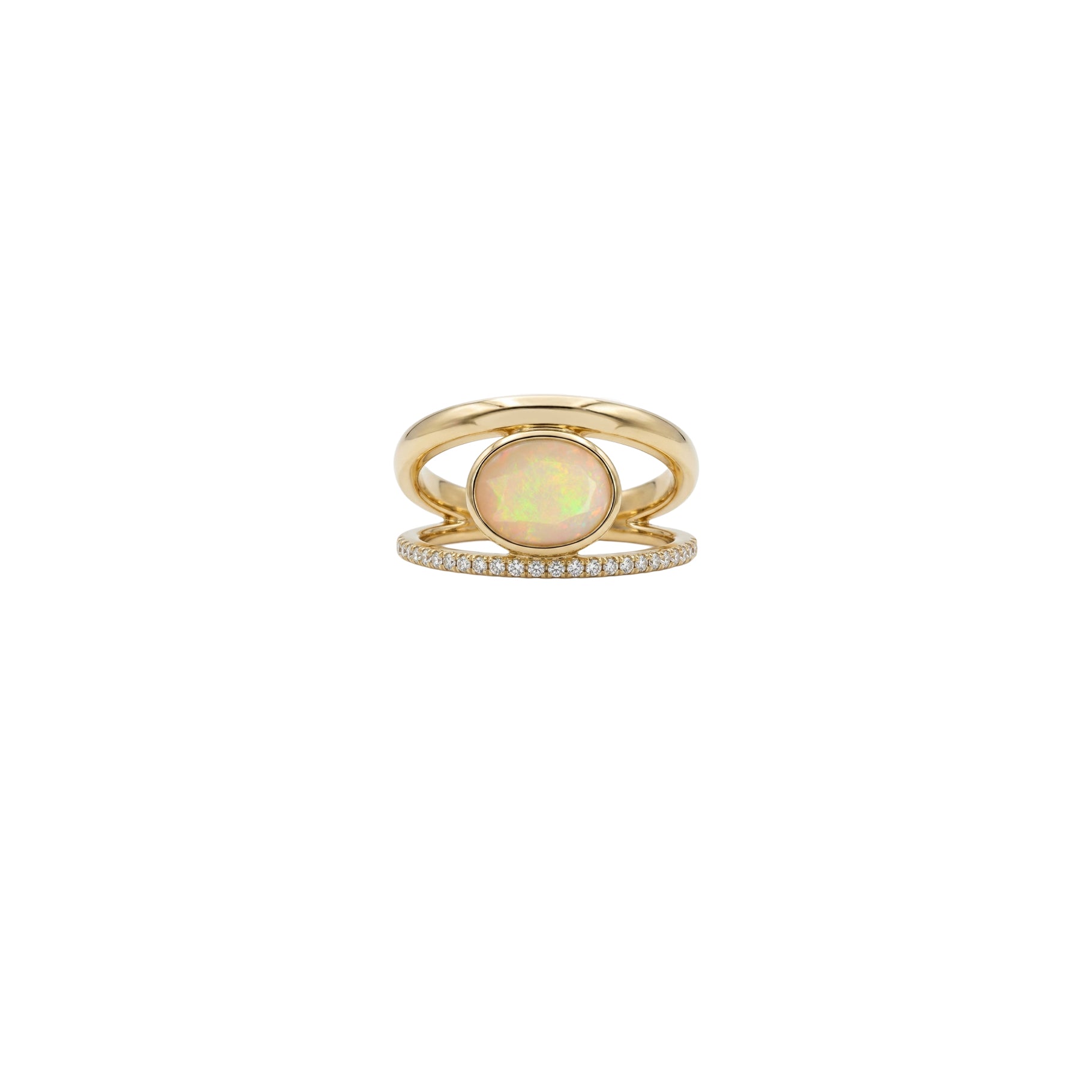 Bague en or jaune sertie de diamant - Opale australienne & Diamant
